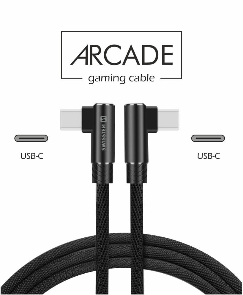 Textilný dátový kábel Swissten ARCADE USB-C / USB-C 1,2 M - čierna
